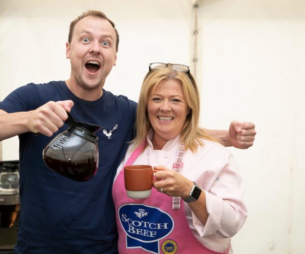 Perthshire on a Plate..04.08.18
Scottish Chef Jak ODonnell pictured with stall holders
Picture by Graeme Hart.
Copyright Perthshire Picture Agency
Tel: 01738 623350  Mobile: 07990 594431